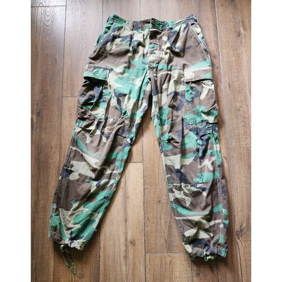 Vintage Army Military Draw String Distressed Worn Camo Cargo Pants Chinos - Picture 1 of 8